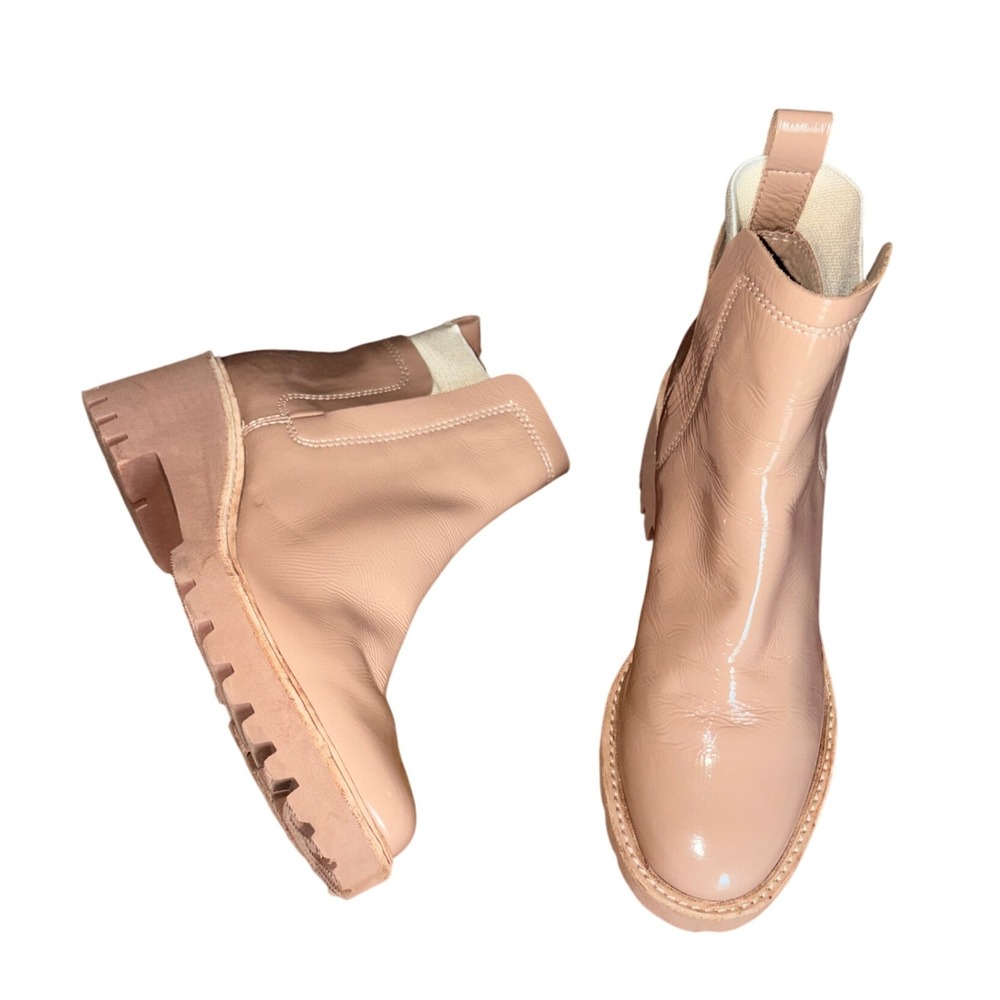 Dolce Vita Huey Chelsea boots Café blush tan patent leather chunky sz 8.5